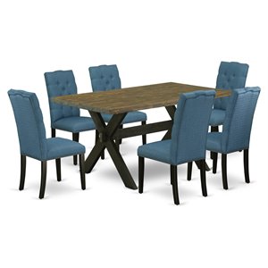 East West Furniture X-Style 7-piece Wood Dining Table Set in Black