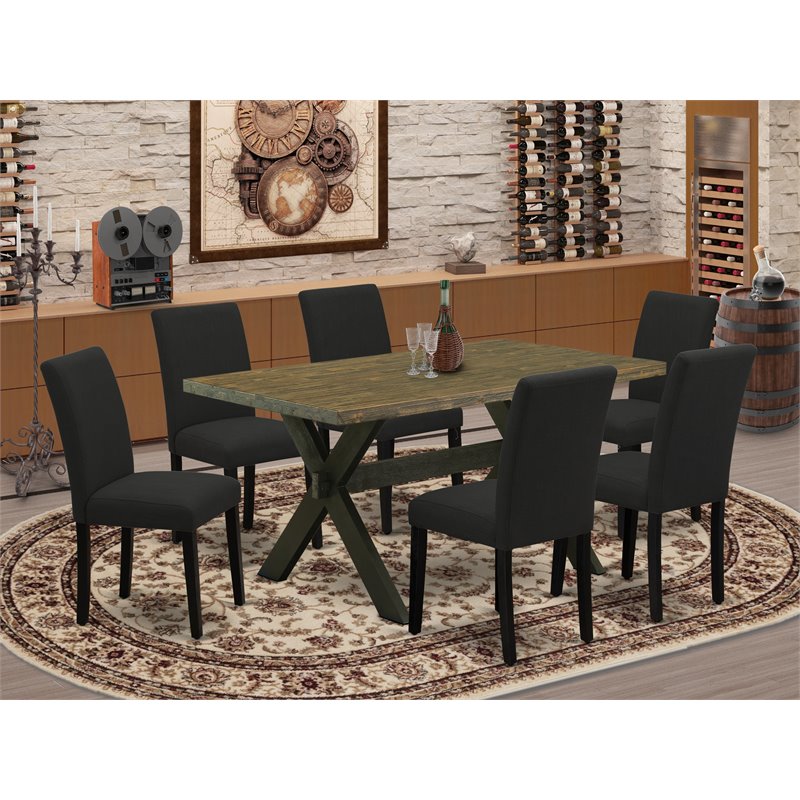 East West Furniture X-Style 7-piece Wood Dining Room Table Set in Black Finish