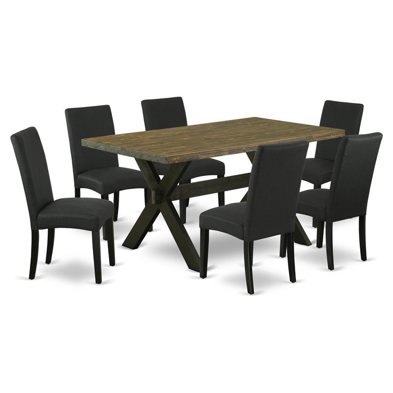East West Furniture X-Style 7-piece Dining Table Set in Jacobean and Black
