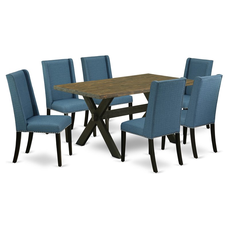 East West Furniture X-Style 7-piece Wood Dining Room Set in Black