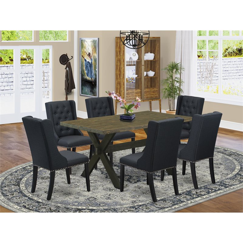 East West Furniture X-Style 7-piece Wood Dining Set in Black Finish