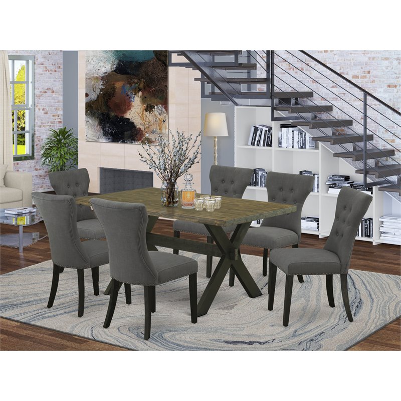 East West Furniture X-Style 7-piece Wood Dining Table Set in Gotham Gray