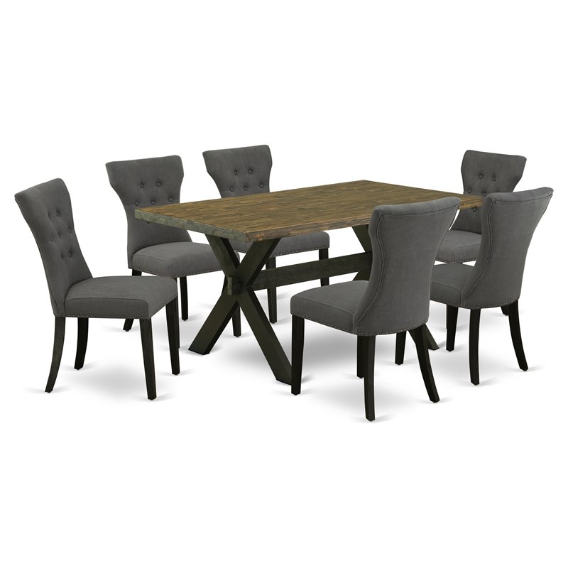 East West Furniture X-Style 7-piece Wood Dining Table Set in Gotham Gray