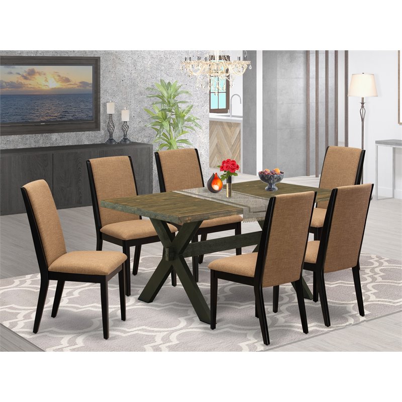 East West Furniture X-Style 7-piece Wood Dining Room Table Set in Black