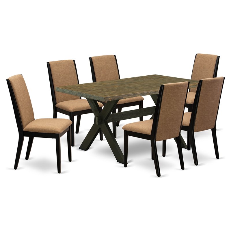 East West Furniture X-Style 7-piece Wood Dining Room Table Set in Black