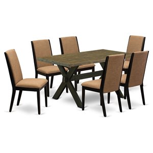 East West Furniture X-Style 7-piece Wood Dining Room Table Set in Black