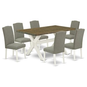 East West Furniture X-Style 7-piece Wood Dining Set in Linen White/Dark Shitake