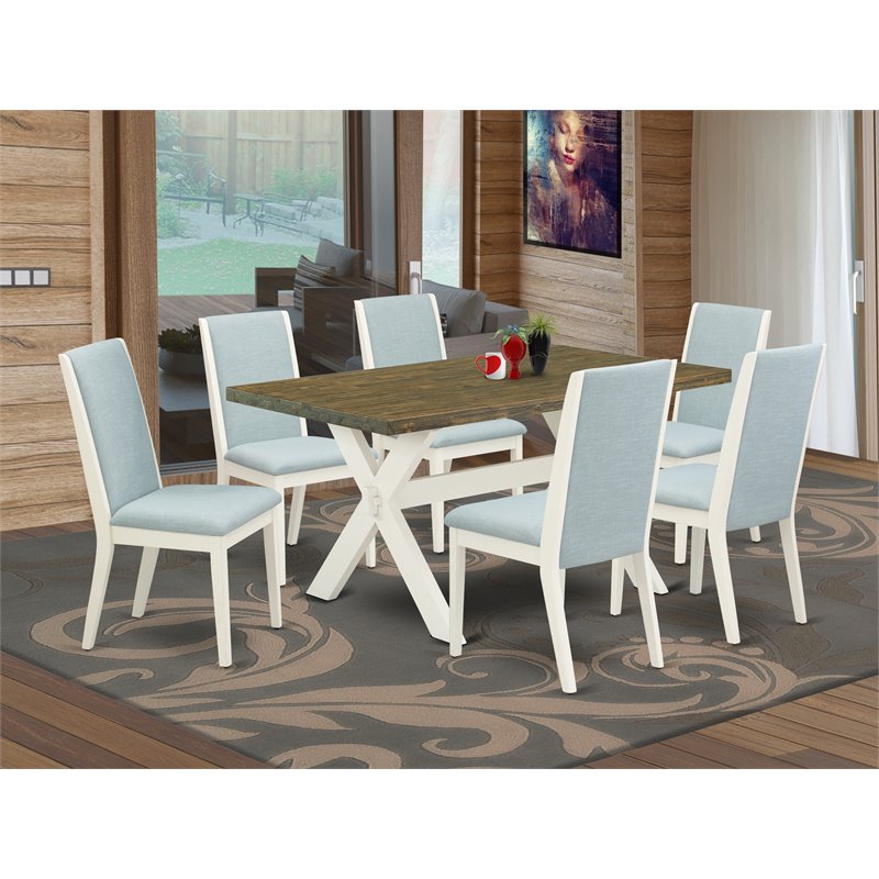 East West Furniture X-Style 7-piece Wood Dining Room Table Set in Jacobean Brown