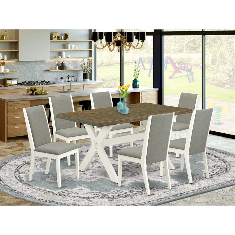 East West Furniture X-Style 7-piece Wood Dining Set in White/Shitake