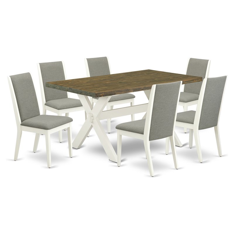 East West Furniture X-Style 7-piece Wood Dining Set in White/Shitake