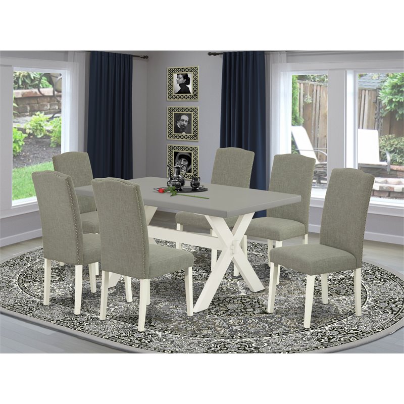 East West Furniture X-Style 7-piece Wood Dining Room Set in White/Dark Shitake