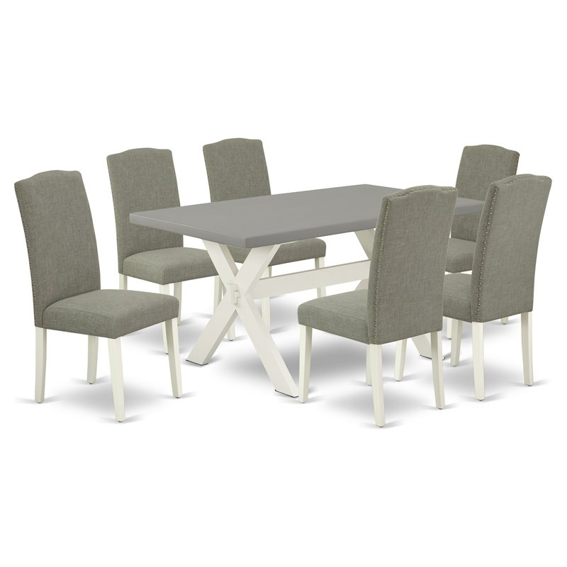 East West Furniture X-Style 7-piece Wood Dining Room Set in White/Dark Shitake