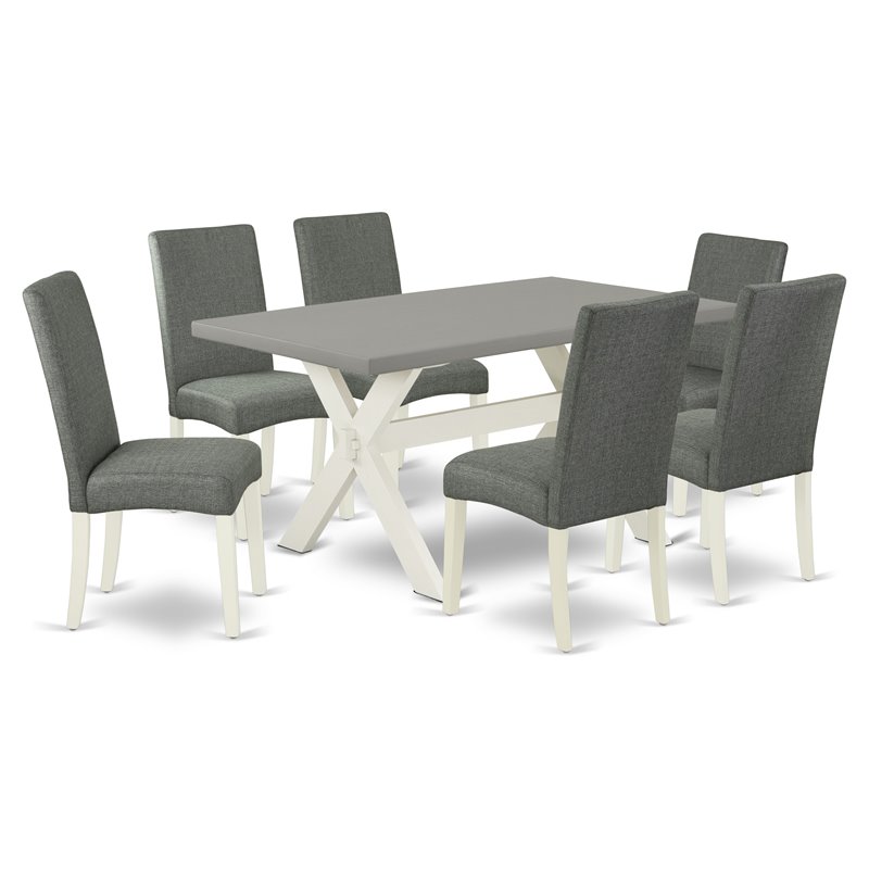 East West Furniture X-Style 7-piece Wood Dining Set in White/Gray