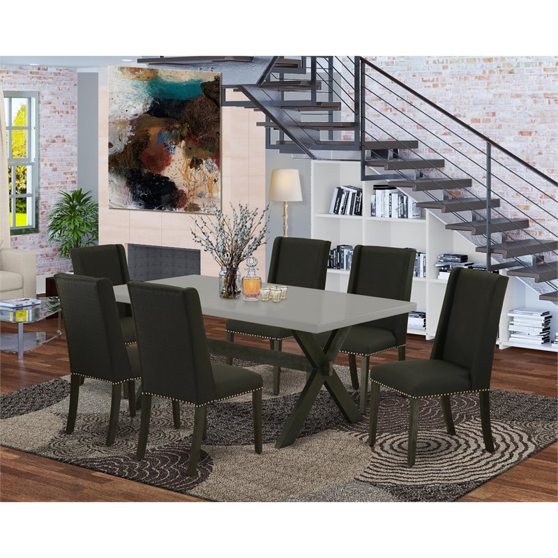 East West Furniture X-Style 7-piece Wood Table and Dining Chairs in Black