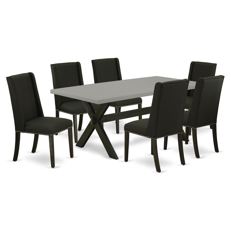 East West Furniture X-Style 7-piece Wood Table and Dining Chairs in Black