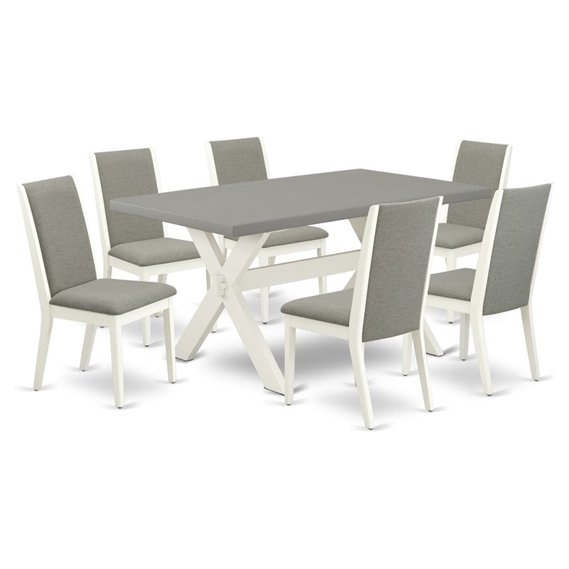 East West Furniture X-Style 7-piece Wood Dining Set in White/Shitake/Cement