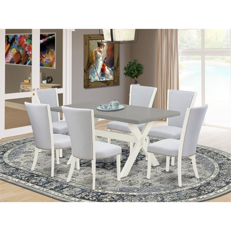East West Furniture X-Style 7-piece Wood Dining Set in Wirebrushed White