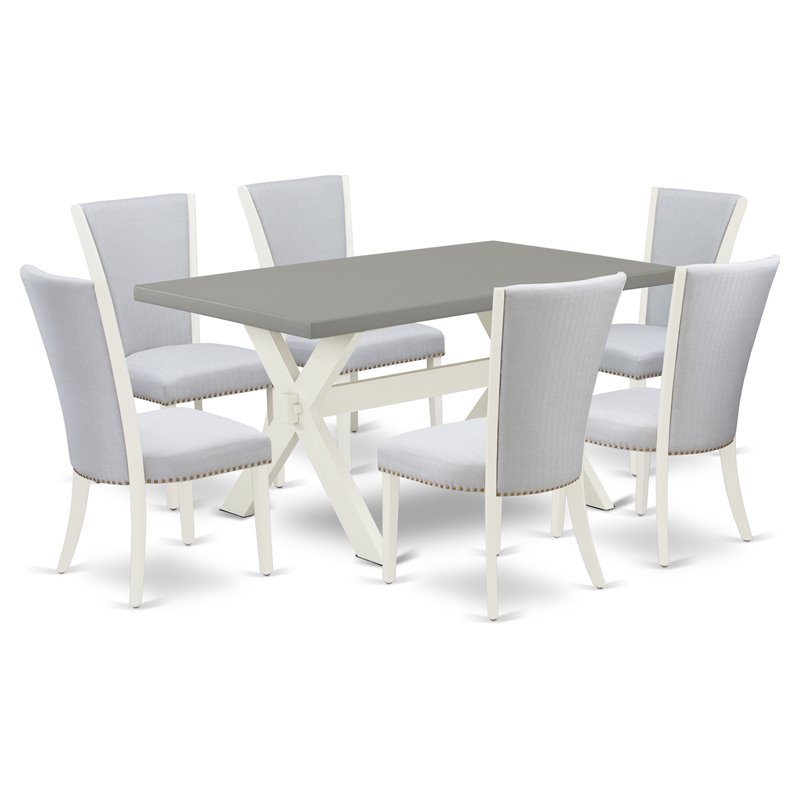 East West Furniture X-Style 7-piece Wood Dining Set in Wirebrushed White
