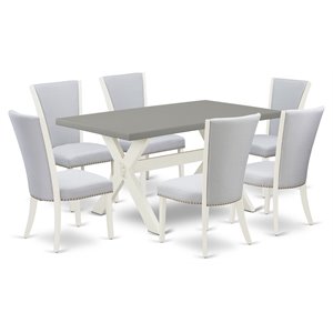 East West Furniture X-Style 7-piece Wood Dining Set in Wirebrushed White