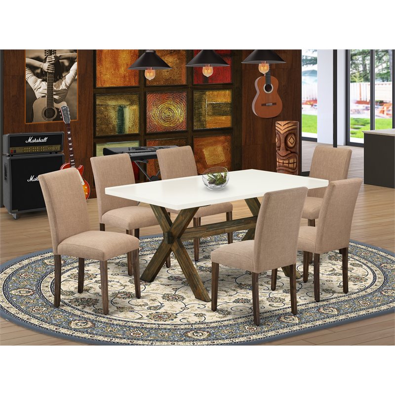 East West Furniture X-Style 7-piece Wood Kitchen Set in Jacobean Brown