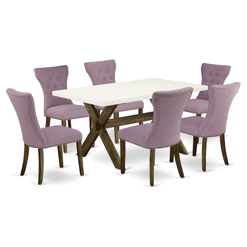 East West Furniture X-Style 7-piece Wood Dining Table Set in Brown
