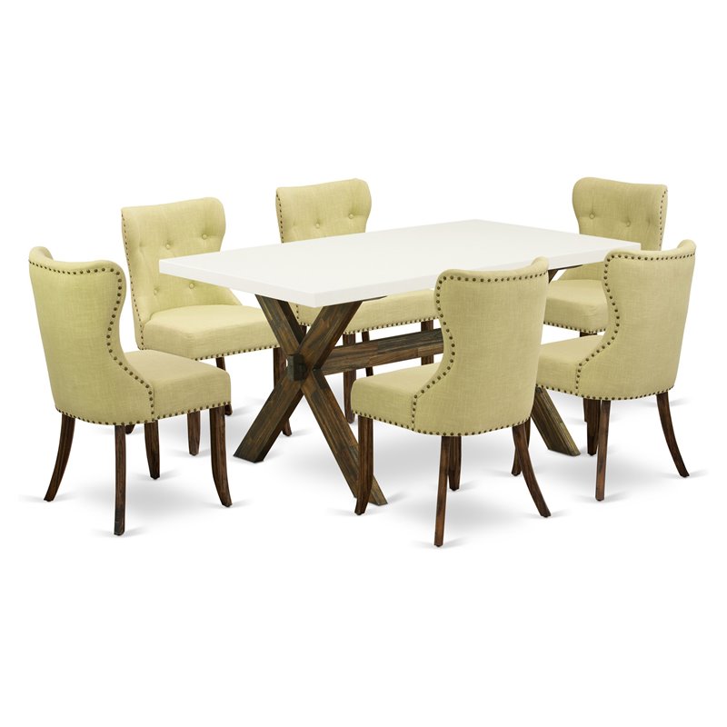 East West Furniture X-Style 7-piece Wood Dining Room Set in Jacobean Brown