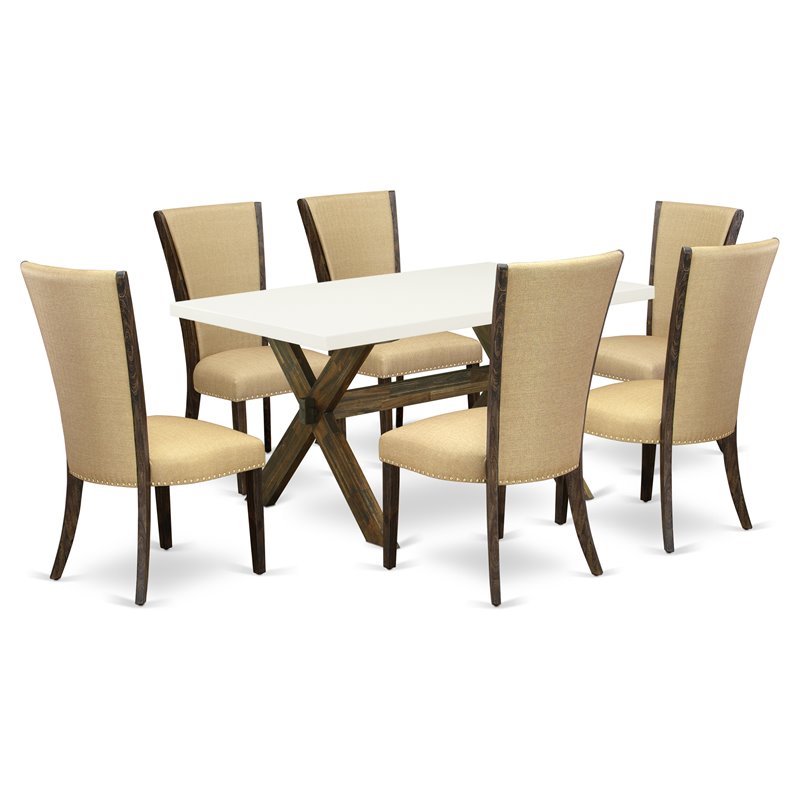 East West Furniture X-Style 7-piece Wood Dining Set in White/Brown