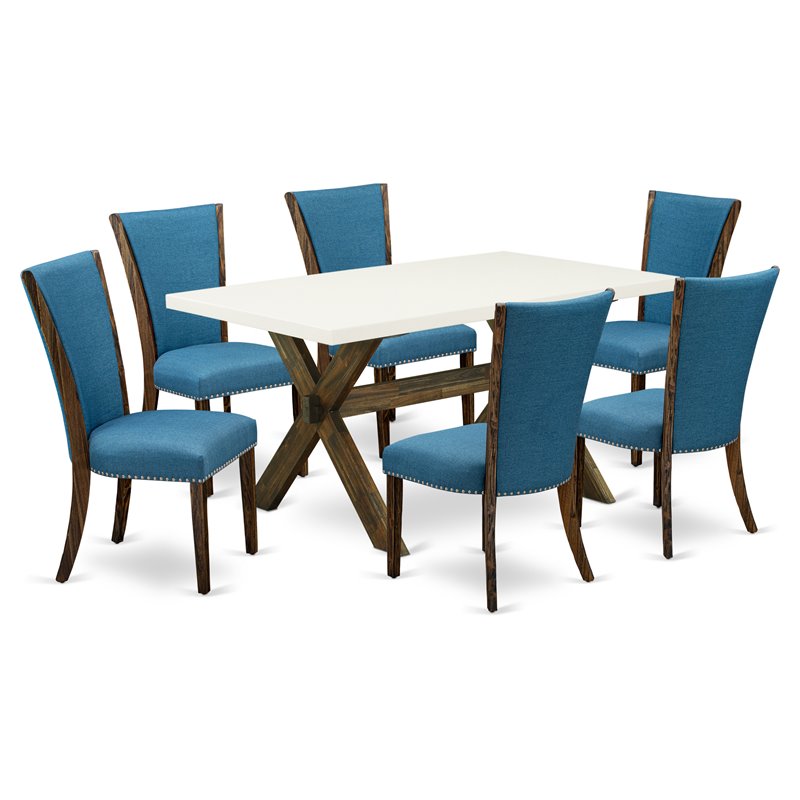 East West Furniture X-Style 7-piece Wood Dinette Table and Chair Set in White