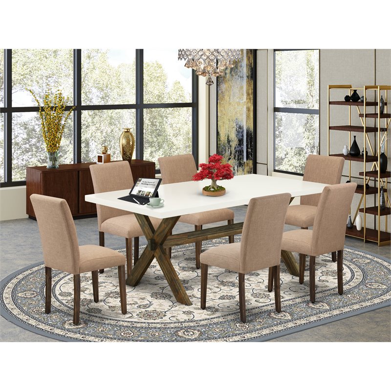 East West Furniture X-Style 7-piece Wood Kitchen Table Set in Jacobean Brown