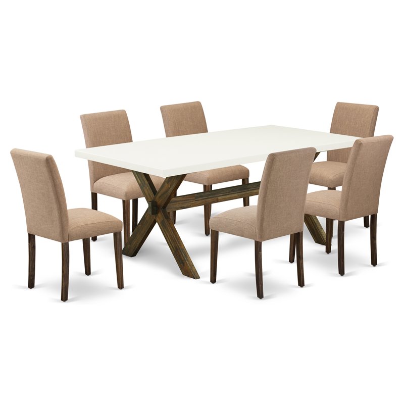 East West Furniture X-Style 7-piece Wood Kitchen Table Set in Jacobean Brown