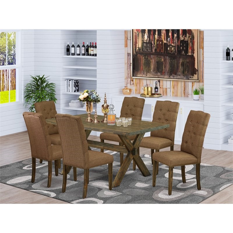 East West Furniture X-Style 7-piece Wood Dinette Table Set in Brown Smoke