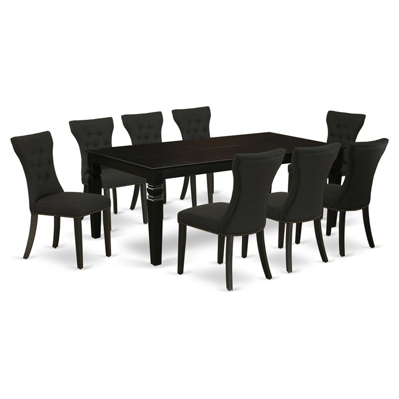 East West Furniture Logan 9-piece Traditional Wood Dining Set in Black