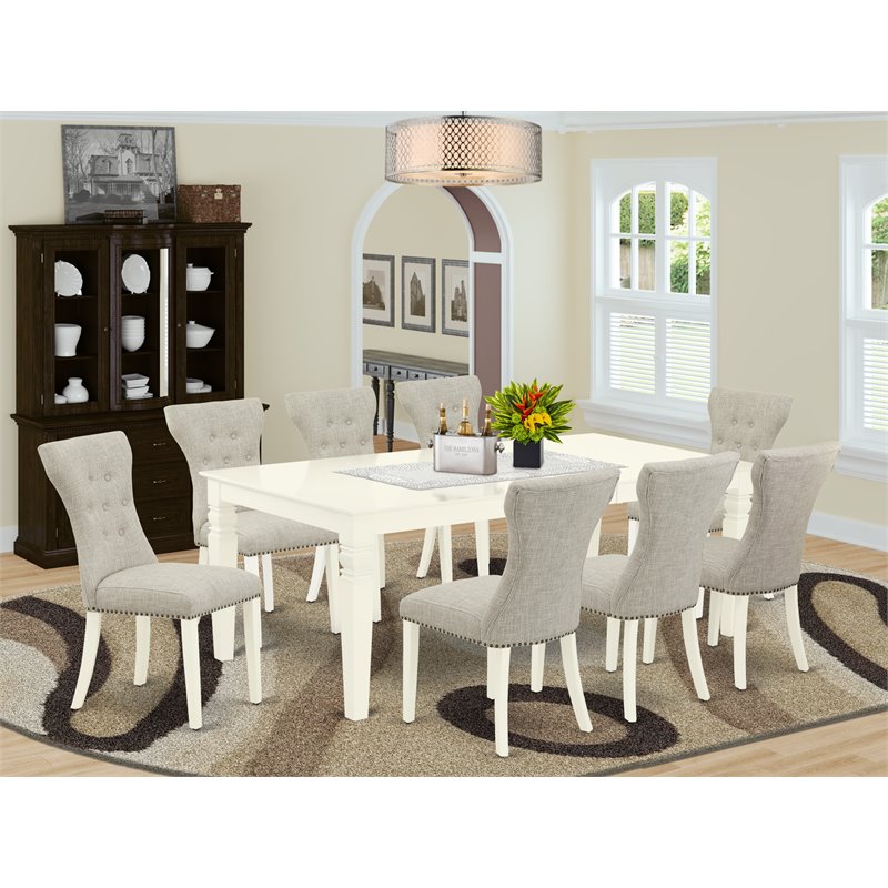 East West Furniture Logan 9-piece Wood Dining Room Set in Linen White