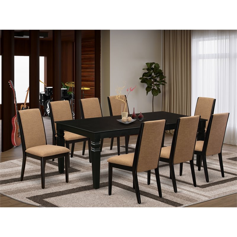 East West Furniture Logan 9-piece Wood Dining Table Set in Black