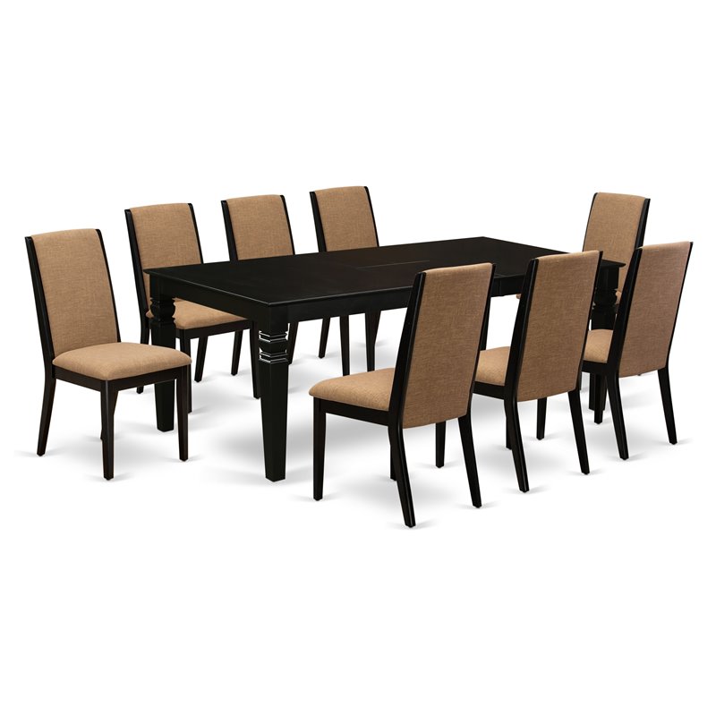 East West Furniture Logan 9-piece Wood Dining Table Set in Black