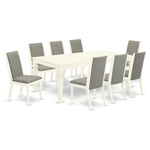 East West Furniture Logan 9-piece Wood Dining Room Table Set in Linen White