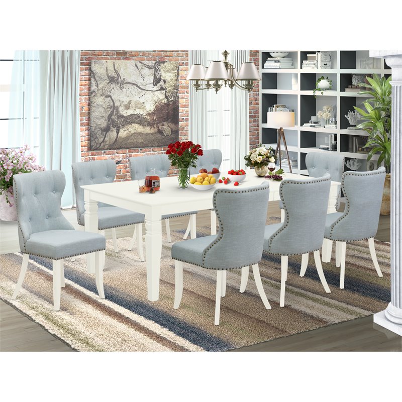 East West Furniture Logan 9-piece Wood Kitchen Table Set in Linen White