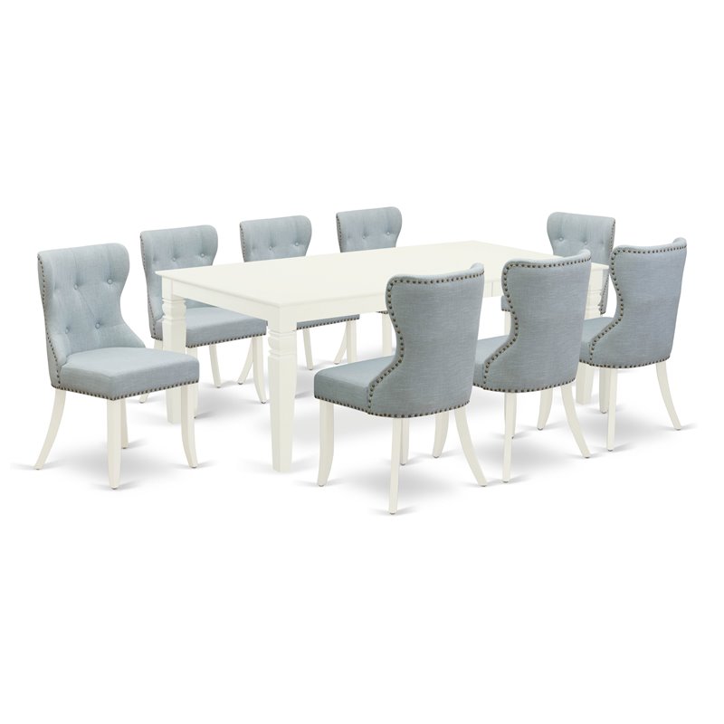East West Furniture Logan 9-piece Wood Kitchen Table Set in Linen White
