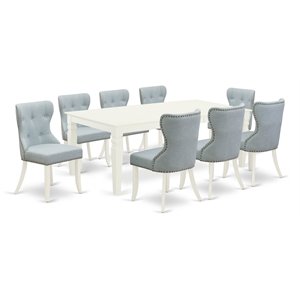 East West Furniture Logan 9-piece Wood Kitchen Table Set in Linen White