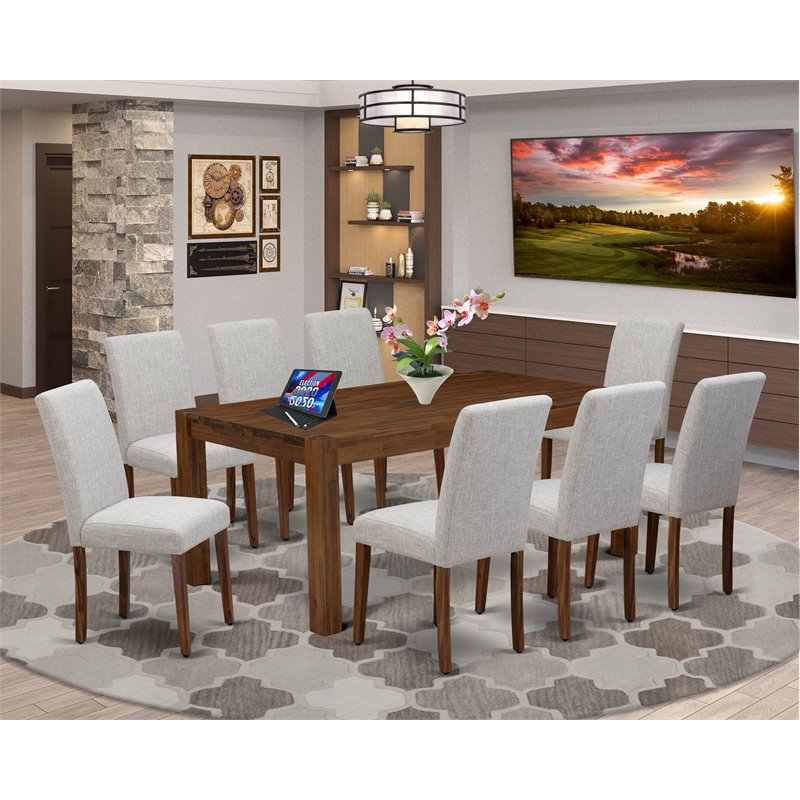East West Furniture Lismore 9-piece Wood Dining Set in Walnut/Doeskin