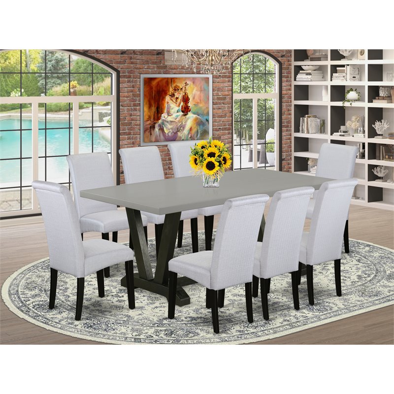 East West Furniture V-Style 9-piece Wood Dining Set in Black/Gray