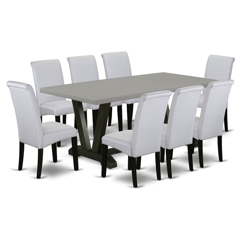 East West Furniture V-Style 9-piece Wood Dining Set in Black/Gray
