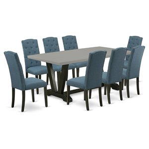 East West Furniture V-Style 9-piece Wood Dining Set in Black/Blue