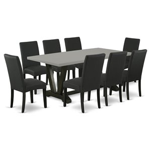 East West Furniture V-Style 9-piece Wood Dining Set with Fabric Seat in Black