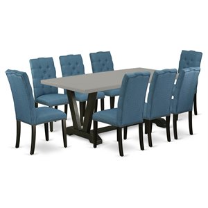 East West Furniture V-Style 9-piece Wood Dining Set in Black/Cement