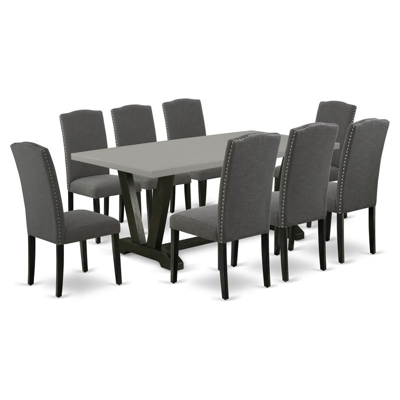 East West Furniture V-Style 9-piece Wood Dining Room Set in Dark Gotham Gray