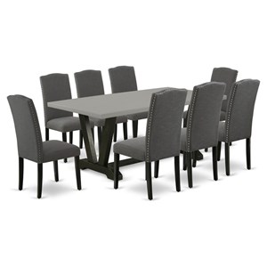East West Furniture V-Style 9-piece Wood Dining Room Set in Dark Gotham Gray