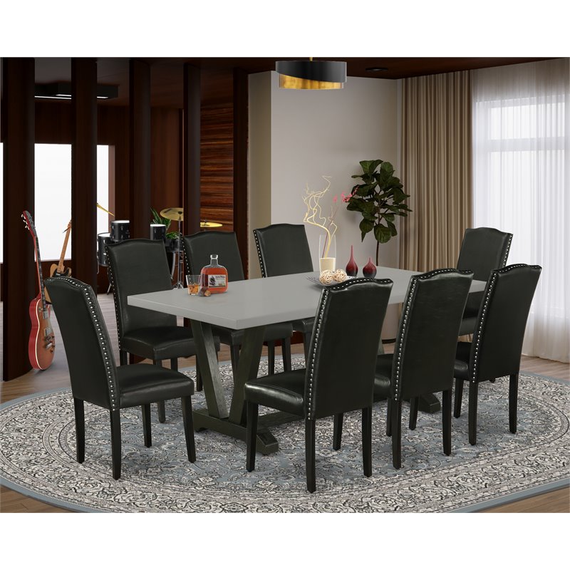 East West Furniture V-Style 9-piece Traditional Wood Dining Set in Black