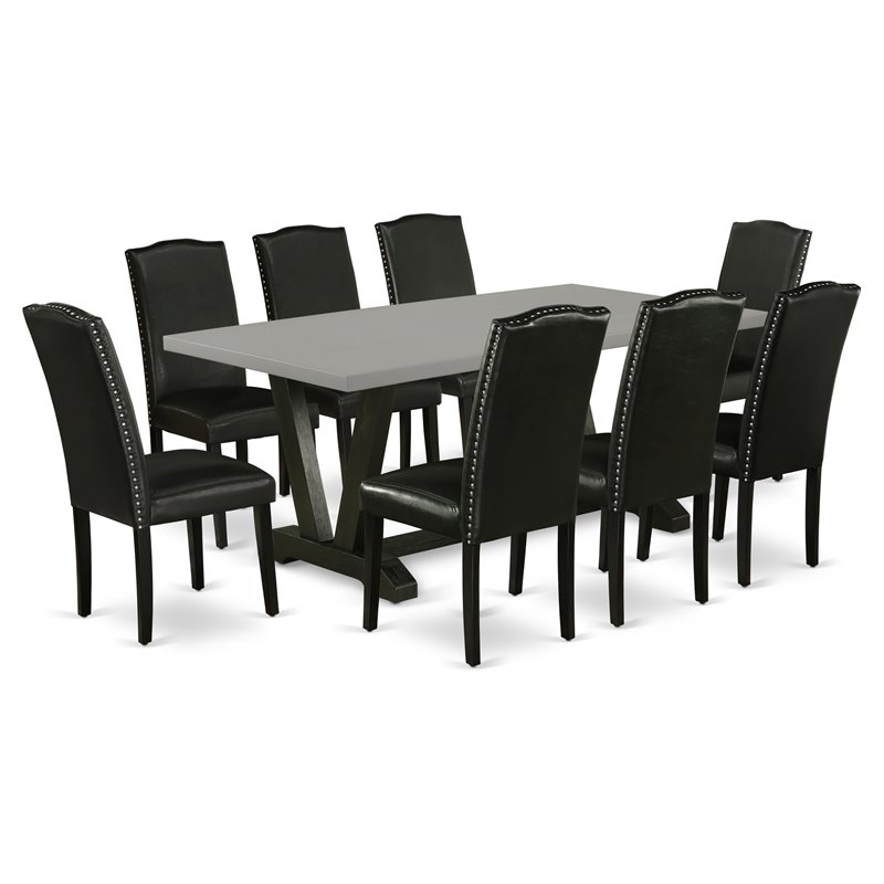 East West Furniture V-Style 9-piece Traditional Wood Dining Set in Black