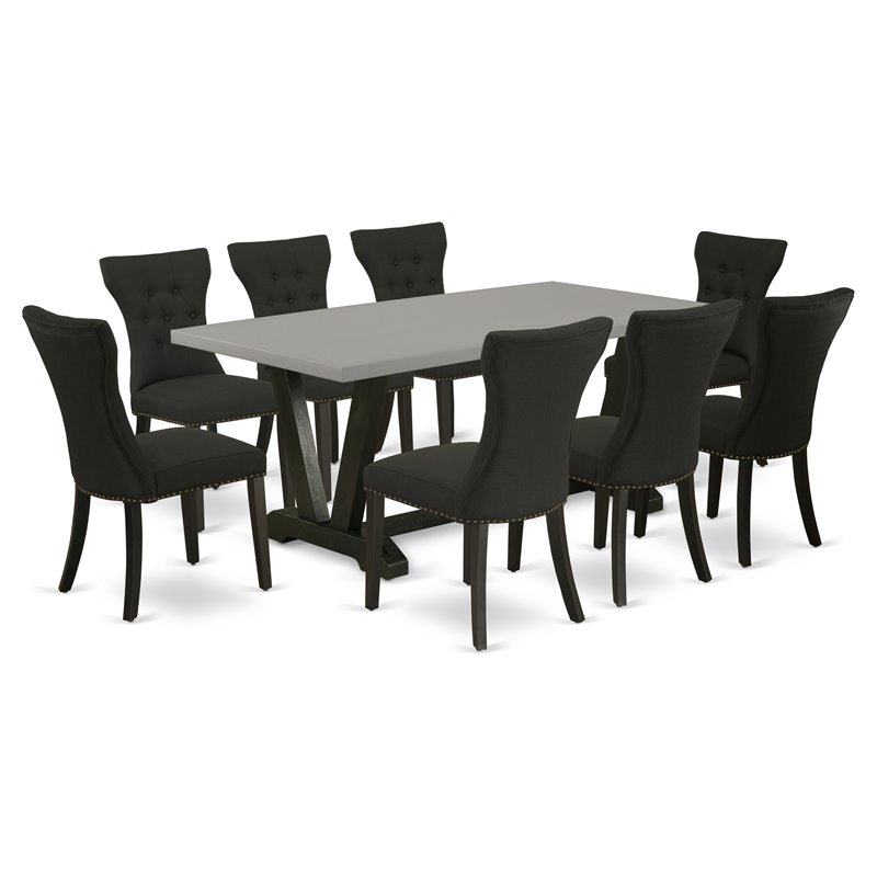 East West Furniture V-Style 9-piece Wood Kitchen Table Set in Black